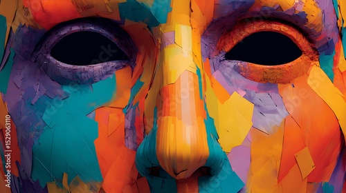 A vibrant, abstract face adorned with bold colors.