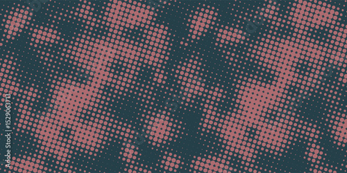 Vector Chequered Halftone Pattern Smooth Curved Border Red Blue Abstract Background. Checkered Rounded Square Dots Blur Texture Pop Art Design. Half Tone Contrast Graphic Minimalist Art Wide Wallpaper