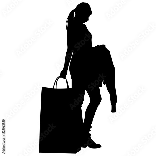 Silhouette of woman with shopping bag and clothing, fashion simplicity concept