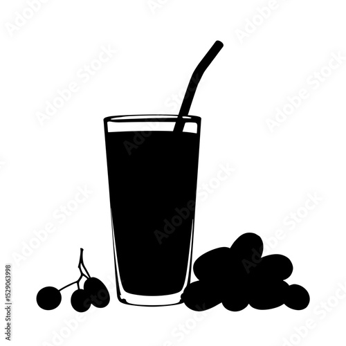 Silhouette of smoothie glass with berries on white background, natural sugar energy