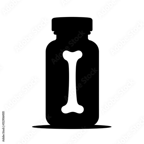 Silhouette of calcium supplement bottle with bone shape, bone health support