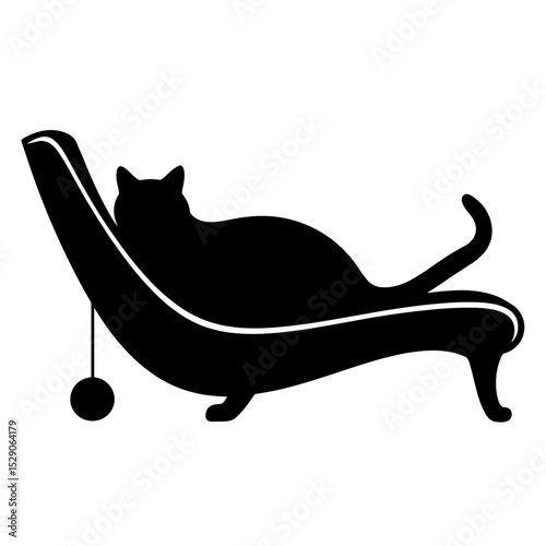 Silhouette of luxury cat chaise lounge with toy ball, pet relaxation design