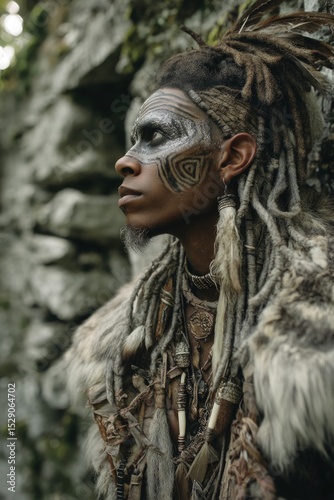 Tribal Warrior with Face Paint and Fur