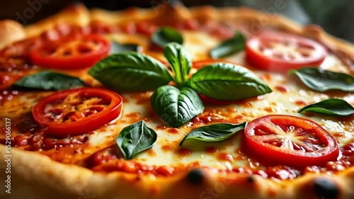 Freshly Baked Pizza Margherita with Basil and Tomatoes