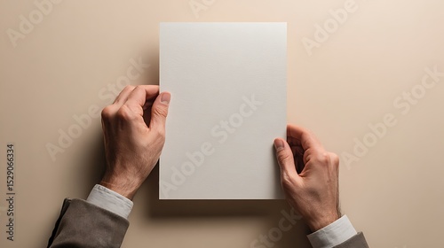 Blank paper held by hands.
