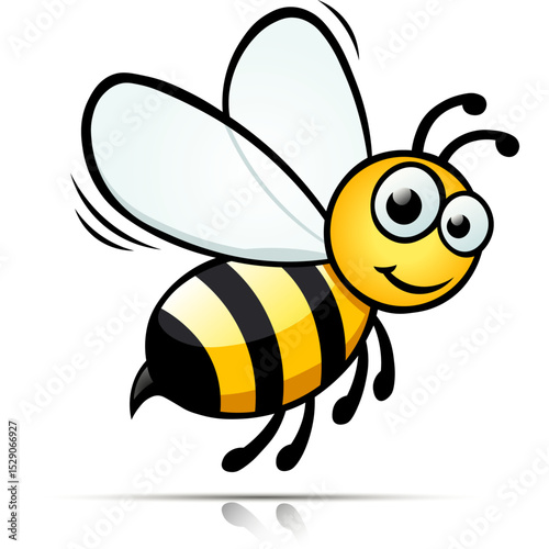 cute bee flying cartoon in flat color block vector illustration