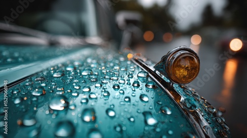 Vintage Car Hood with Raindrops