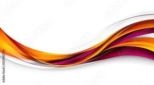 Abstract design with flowing, vibrant orange, magenta, and white ribbons on a white background