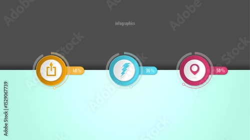 Uploading, geolocation and battery charging infographic loading process animation.