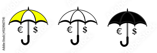 Money safety concept with umbrella in colorful and monochrome designs