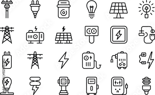 Electricity and power icons collection in outline style illustration