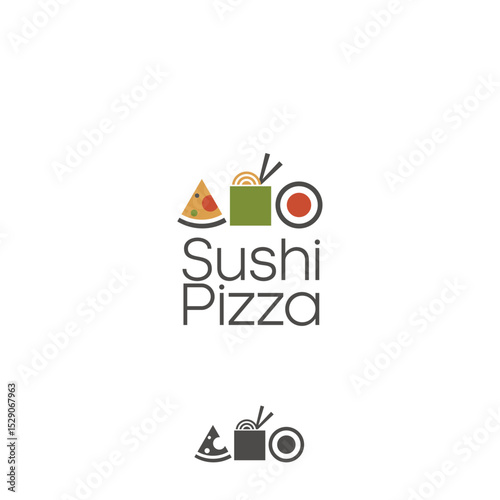 Sushi pizza restaurant cafe chinese food asia food delivery vector logo
