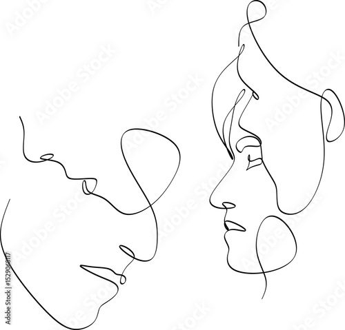 Set of linear abstract faces of man and woman