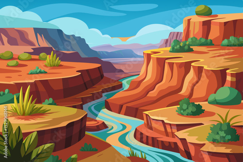 Grand Canyon National Park in Arizona, USA, with its vast red rock desert landscape and stunning mountain views