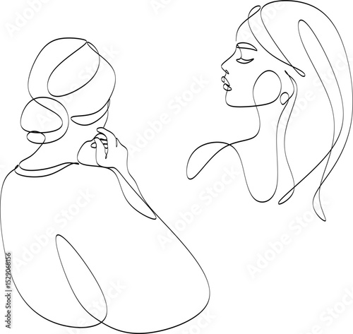 Set of linear abstract images of beautiful women