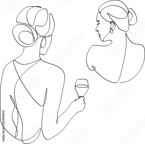 Set of linear abstract images of beautiful women