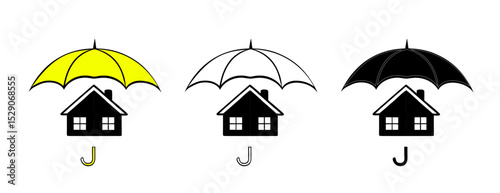 Home insurance concept with house and umbrella in colorful and monochrome designs