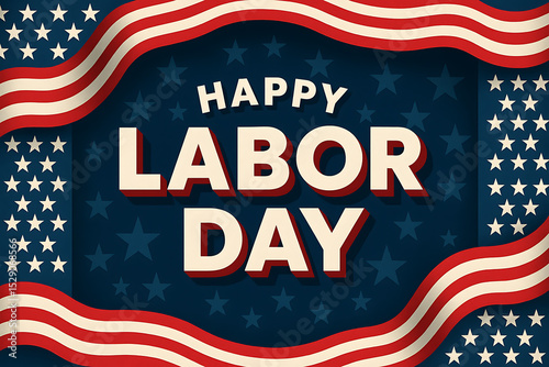 Happy labor day banner with american flag and star design