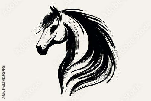 Arabian horse portrait, black ink brush vector illustration

