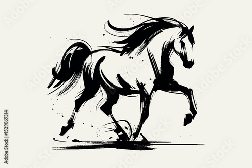  Arabian horse sketch, dynamic brushstroke vector illustration