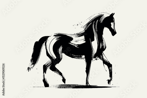  Arabian horse sketch, dynamic brushstroke vector illustration