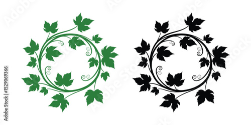 Grapevine Wreath Vector Design Green and Black Vine Leaf Circular Frame