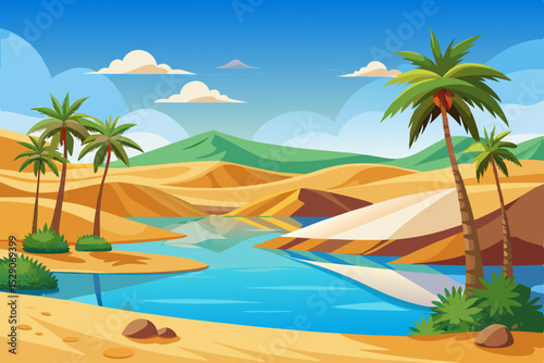 Tropical paradise beach with palm trees, sun, and turquoise ocean