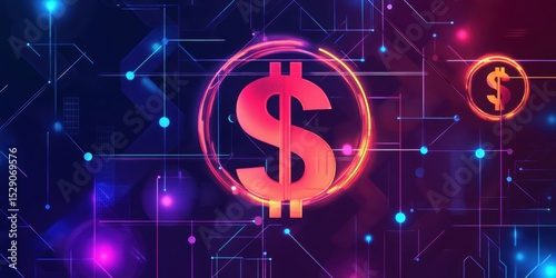 Digital Dollar Sign with Glowing Circuitry and Futuristic Technology Background Design