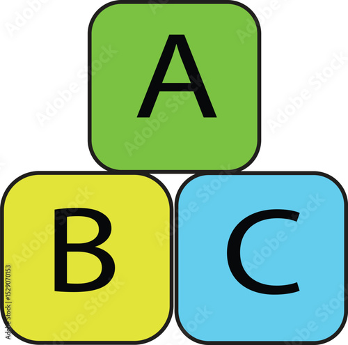 Colorful Flat Vector Illustration of Alphabet ABC Letter Blocks for Kids Education, Preschool Learning, and Early Childhood Development Materials