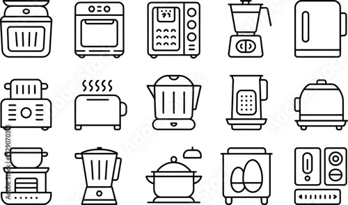 Kitchen appliances line icons set illustration outline design collection