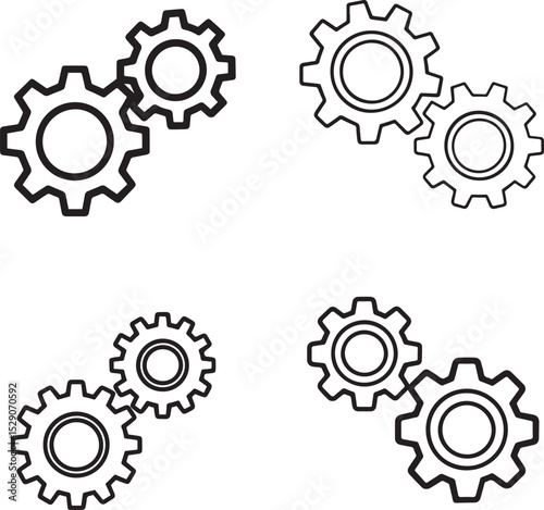 Two cogwheel gears line icon, flat vector symbol for settings or configuration, outlined with transparent background using for app and web application.