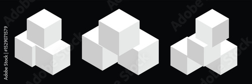 cube icon symbol with three blocks. cubic building icon, three sugar cubes icon - block chain logo icon for website design and mobile, app icon. Eps 10.