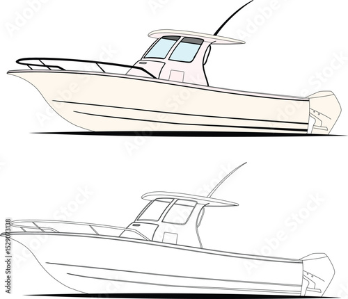 vector illustration and line art of the ocean fishing boat