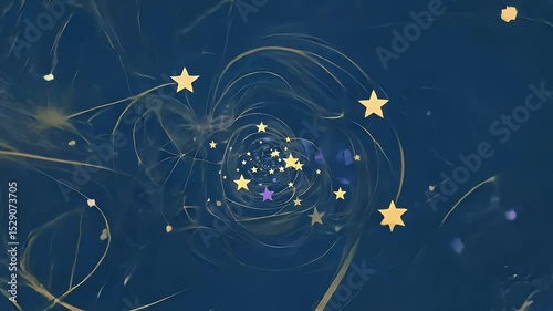 Surreal cosmic scene with swirling stars on a deep blue background.