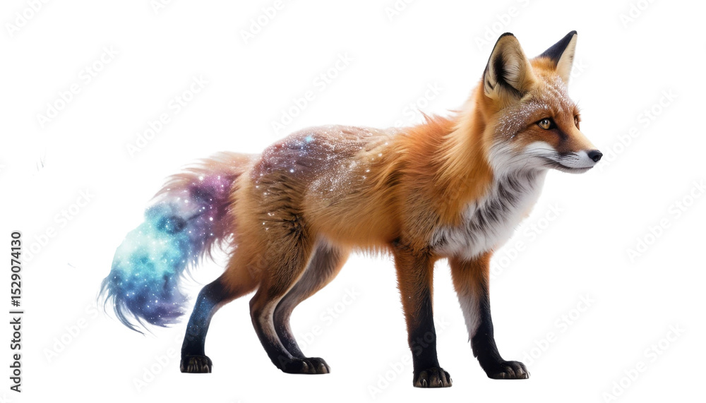 Obraz premium Red fox Vulpes vulpes standing on a white background, a furry wild animal portrait