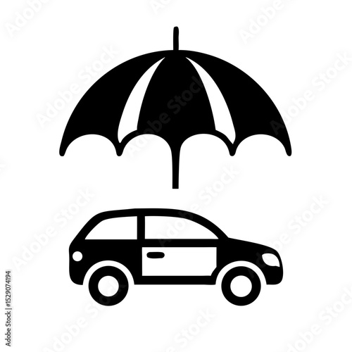 Car protection concept with a car and parasol above it for security and risk management concept
