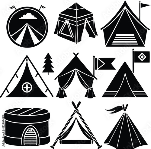 Camping Tent Icon Set – Outdoor Shelter Vector Collection