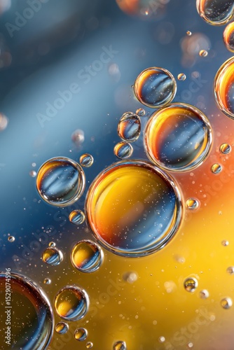 Abstract Close-Up of Colorful Oil Bubbles in Liquid on a Vibrant Background, Representing Science, Chemistry, and Creativity Concepts.