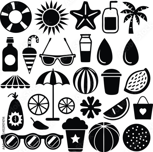 Summer Beach Icon – Sun, Umbrella & Wave Vector