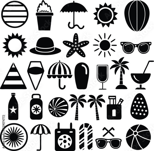 Summer Beach Icon – Sun, Umbrella & Wave Vector