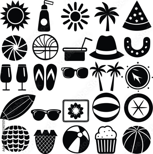 Summer Beach Icon – Sun, Umbrella & Wave Vector