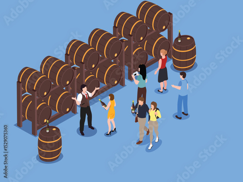 Wine Tasting Tour in a Cellar with Barrels Isometric