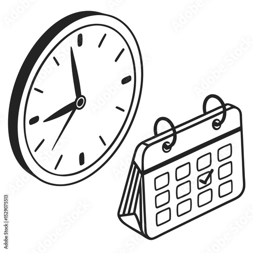 Clock and calendar illustration depicting time management and scheduling, emphasizing organization and productivity in daily life and work environments for effective planning