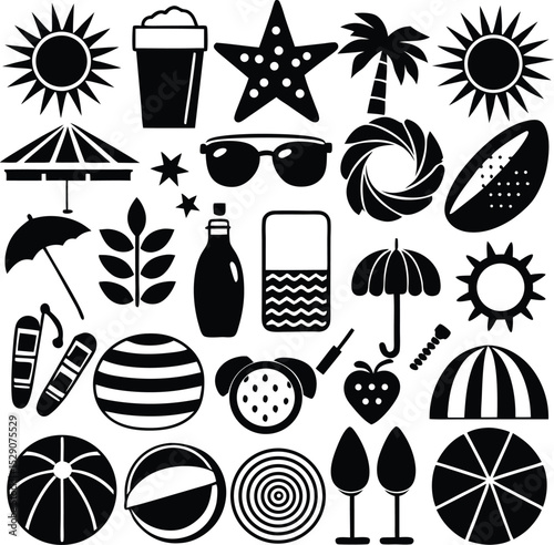 Summer Beach Icon – Sun, Umbrella & Wave Vector