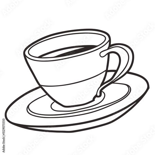 Minimalist line art illustration of a coffee cup on a saucer, showcasing elegant curves and simplicity, perfect for modern design and branding projects