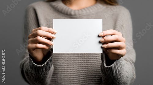 Blank paper held by a person wearing a sweater.