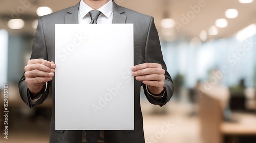 Businessperson holding a blank white sign.
