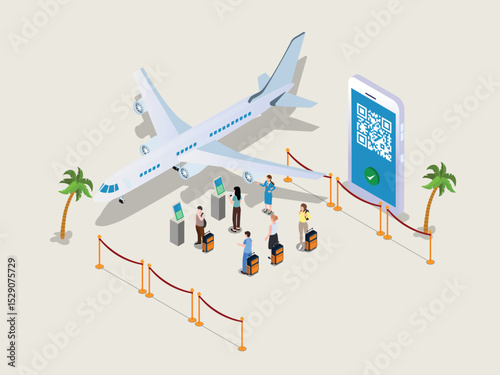 Digital Boarding Pass and Airport Check-in Isometric