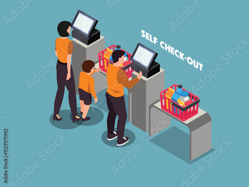  Supermarket Self-Checkout: Modern Retail Experience Isometric