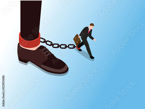 Business Constraint: Businessman Chained to Large Shoe Isometric